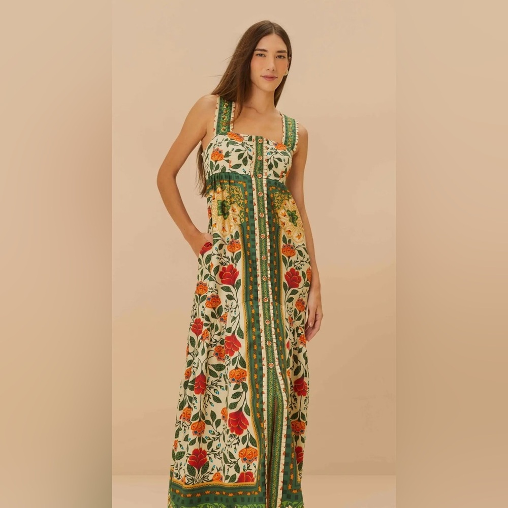 FARM Rio Floral Maxi Dress in Green, Red, Orange - RARE - Picture 2 of 16